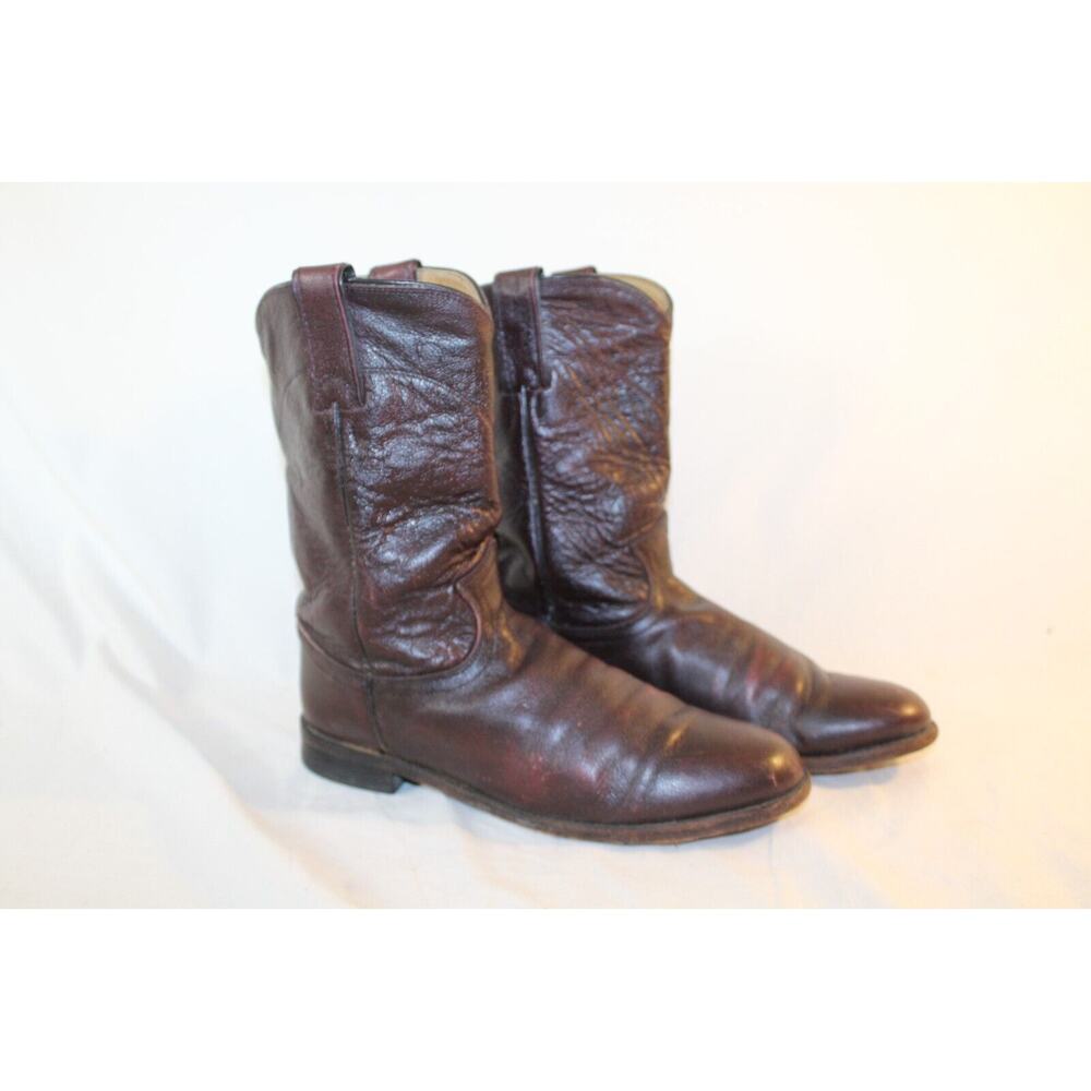 Justin Jackson Western Cowboy Boots Maroon Leather Riding Roper Mens 8.5